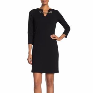 Tommy Hilfiger Gold Chain Split Neck Dress Black 4